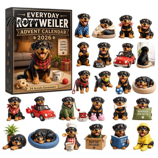 Christmas Tree Hanging Decor Dog Advent Calendar, 24Pcs Acrylic 2D Pet Ornament Set with Calendar Box String, Countdown Decor, Gift for Lovers