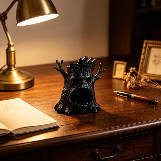 Creepy Tree Statue 3D Printed Spooky Candle Holder, Stump Figurine Dark Fantasy Room Accessories for Halloween Decoration, Desktop Storage Ornament