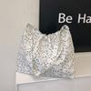 Canvas Drawstring Ruched Floral Tote Bag With Magnetic Closure For Casual Daily Use