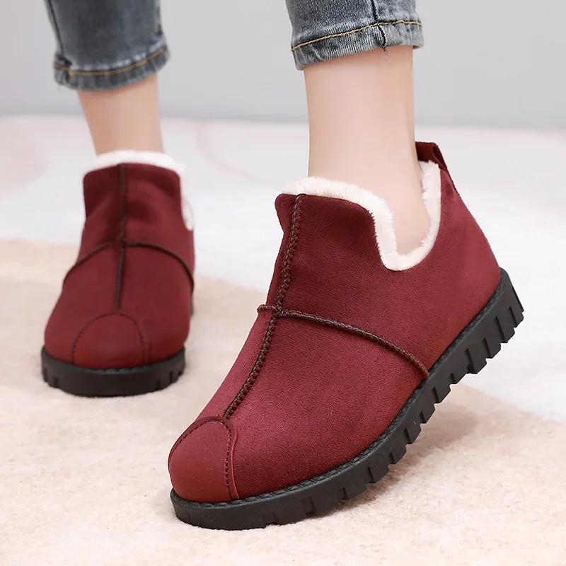 

мода Женские ботинки Зимние Новые Модные Нескользящие Хлопковые Туфли Комфортные На Плоской Подошве Зимние Ботинки Плюшевые Теплые Ботильоны Zapatos De Mujer 40 красный