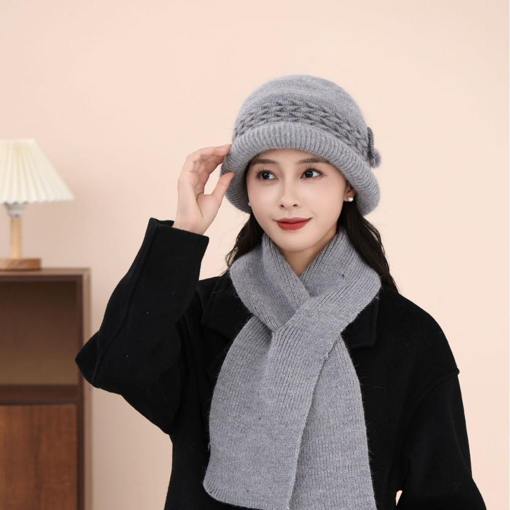 New Winter Pot Hat Rabbit Hair Women Winter Warm Plus Velvet Thickened Wool Knit Hat Fashionable Ear Protection