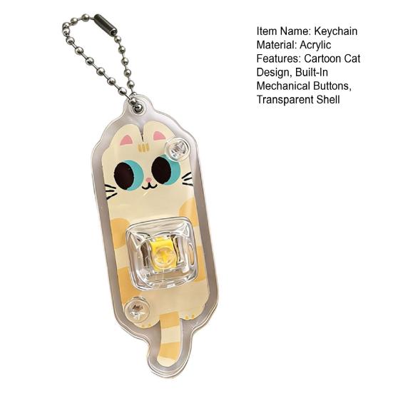 Keychain Fidget Toy Cartoon Cat Design Portable Keychain Pendant with Mechanical Buttons Stress Relief Decompression