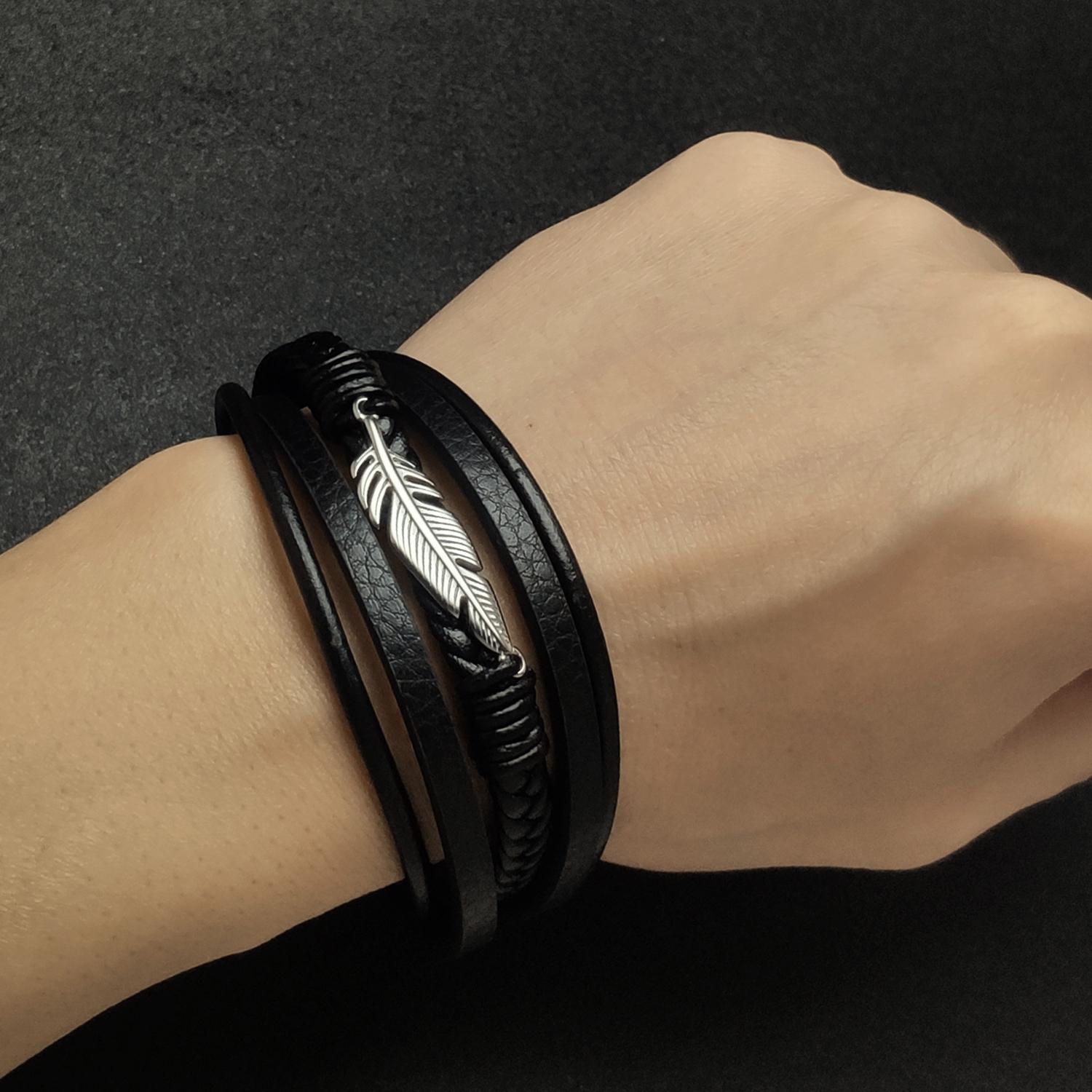 

Высококачественный мужской и женский браслет из листовой кожи из нескольких веревок из нержавеющей стали