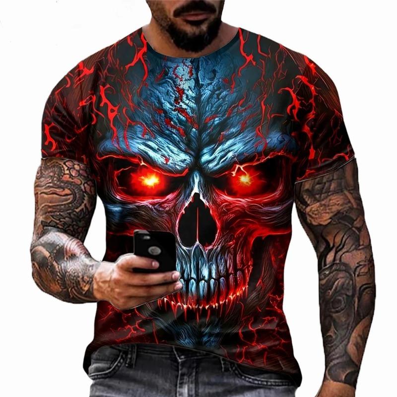 T-shirt Imprimé Crâne Vintage Été Homme Imprimé Diable Manches Courtes Mode Col O Street T-shirts Homme