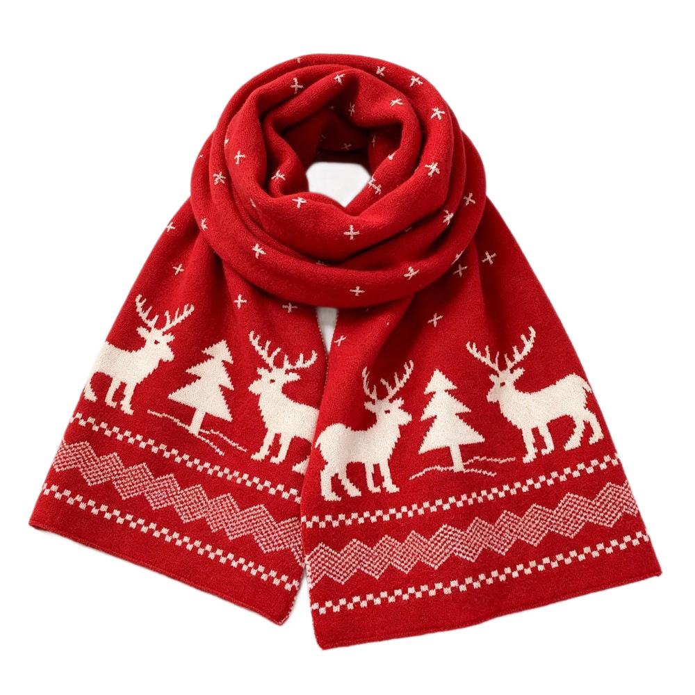 Red Christmas scarf women's winter gift Korean version of versatile Internet celebrity cute deer warm thickened wool scarf