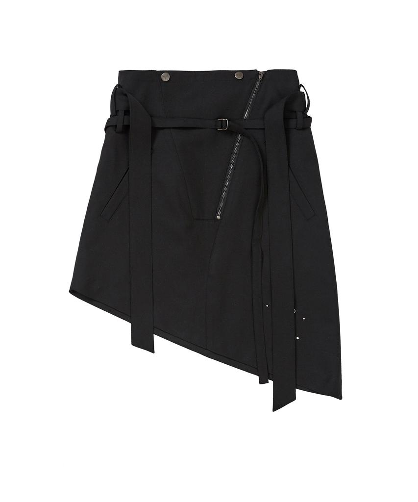 Deviper Belt Layered Unbalance Skirt_Black