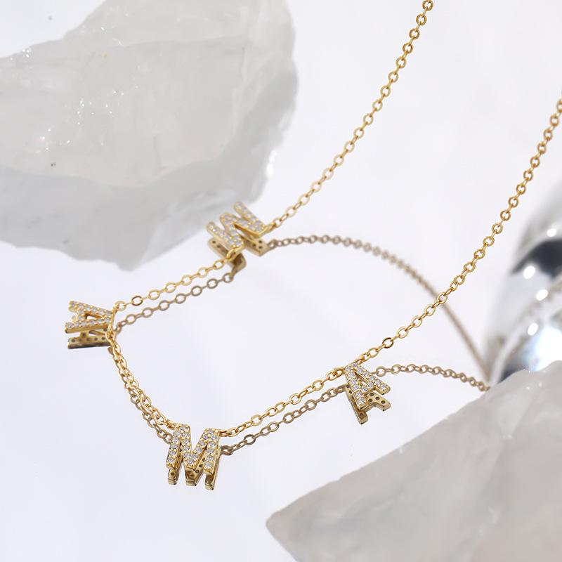 CARLIDANA Mother's Day Gift Hot Sale Letter MAMA Necklace for Mom Stainless Steel Gold Color Necklace Jewelry Women Anniversary