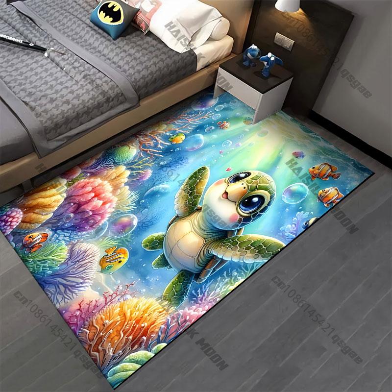 Joyful Underwater Turtle Adventure Carpet Yoga Living Room Room Decor Children's Crawling Mat Doormat Area Rug Games Mat
