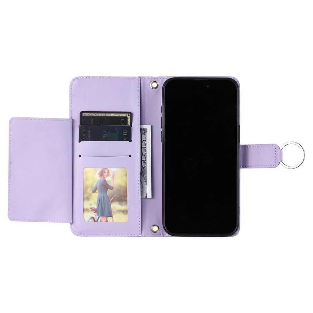 Applicable to iPhone16E multi-functional leather case 17Pro new rhombus small fragrant style card wallet diagonal span portable rope