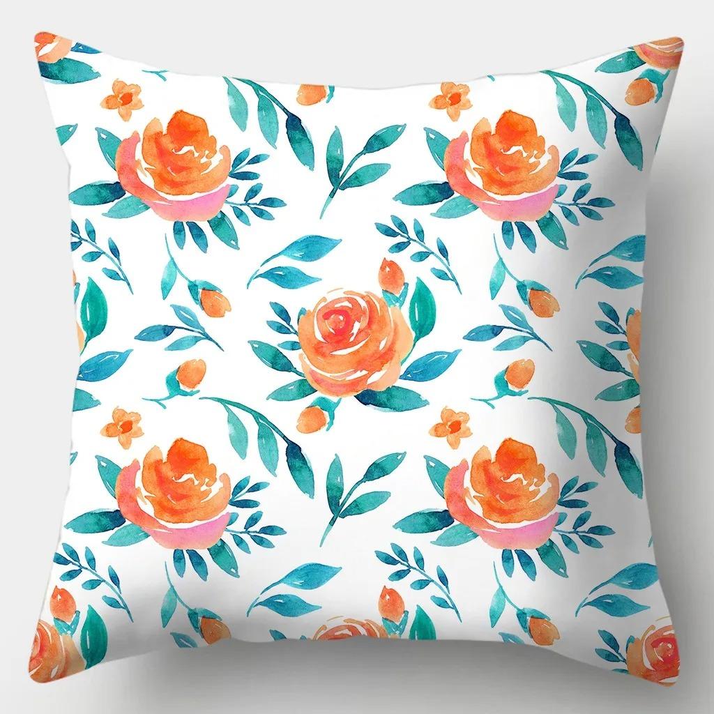 Floral Series Printed Pillowcase Modern Home Bedroom Living Room Sofa Cushion Cover 45x45cm Peach Skin Pillowcase Gift