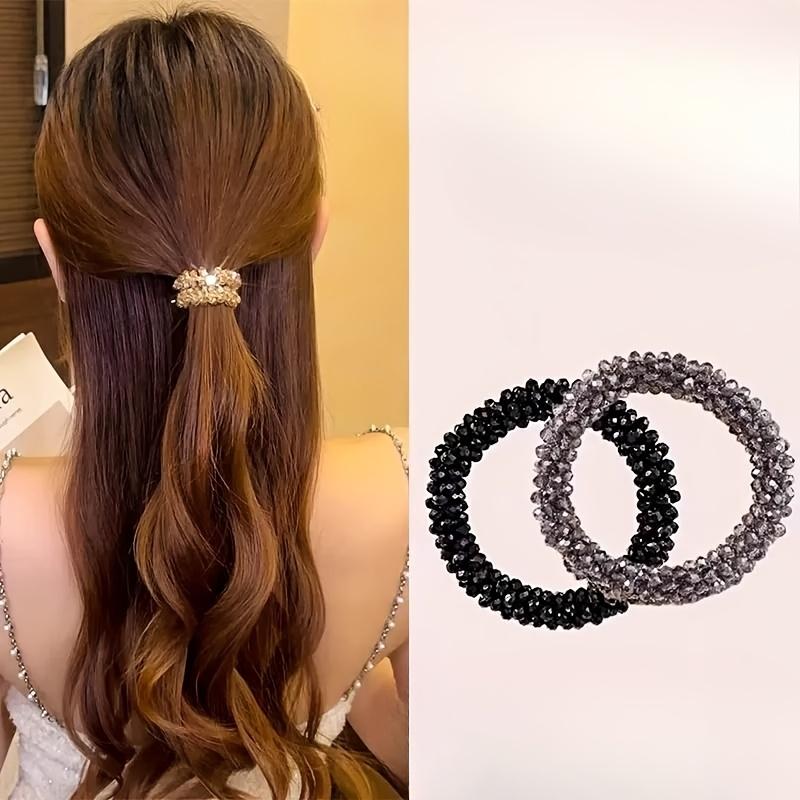 2pcs Exquisite Crystal Beaded Hair Ties for Women, Bun Style, Elegant Bracelet, Rhinestone Ponytail Holders, Hair Additions, Elastic Bands