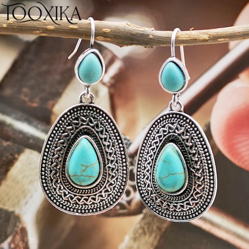 

Tooxika Новые европейские и американские модные бирюзовые преувеличенные серьги корейские ретро-серьги в стиле дворца оптом