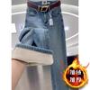 Women's High Waist Wide Leg Jeans Loose Fit Fleece Lined Denim Trousers Elegant Commute Long Pants Plus Size Vintage Blue Thick Winter Denim Jeans
