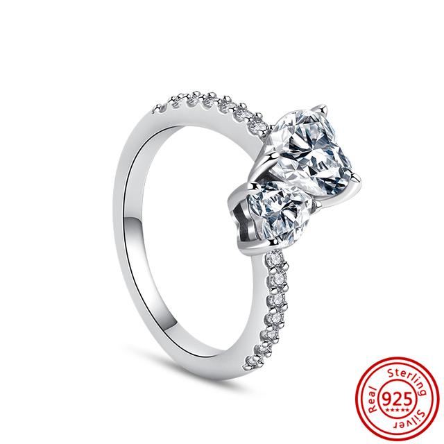 Authentic 100% 925 Sterling Silver Princess Regal Crown Heart Sparkling Zircon Luxury Circle Rings Women Wedding Jewelry