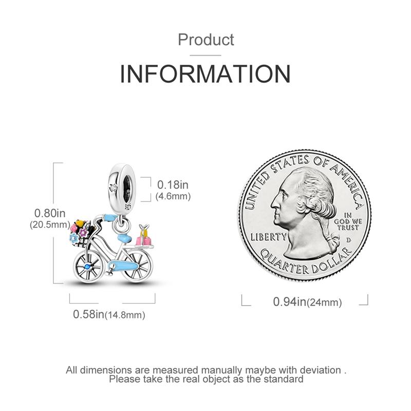 Charms Original Copper Blue Flowers Bicycle Pendant Beads Fit Bracelet Women Jewelry Diy Fine Gift Accessory