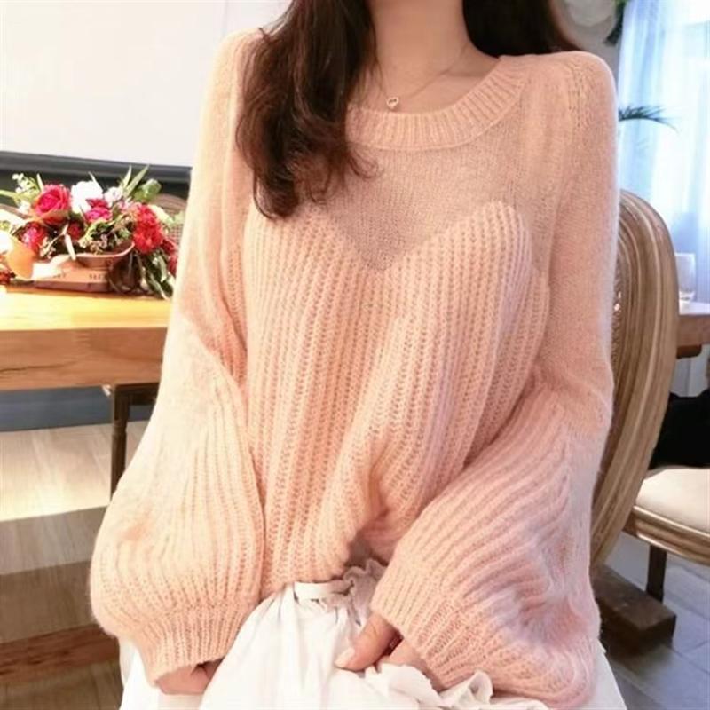 Fashion Knitted Pullover Loose Women Sweater Elegant Casual Simple Lantern Long Sleeve Tops Sweet Hollow Out Sweaters Autumn Woman Clothes