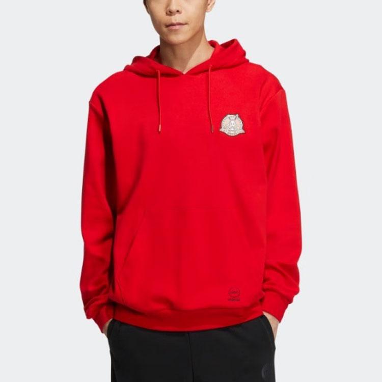 Adidas Neo Pure Color Logo Print Pulovr s kapucí Dlouhý rukáv Pánské topy Červená IQ1589