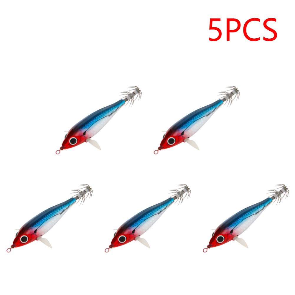 5 ST Livslika Bläckfiskerkrok 6g/7.3cm Lysande Simulerad Räka Dubbelkrok Bläckfiskjiggar Beten Lysande Bläckfiskbete Fiskeutrustning