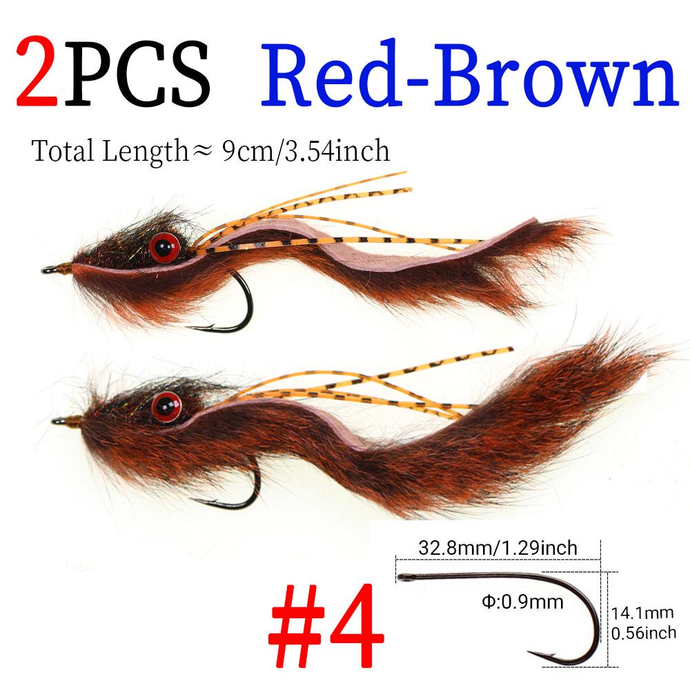 2pcs Fishing Streamer Fly for Trout Bass - Bottom Search Loach Lure with Dumbbell Eyes, Squirrel Tail,for Freshwater Saltwater