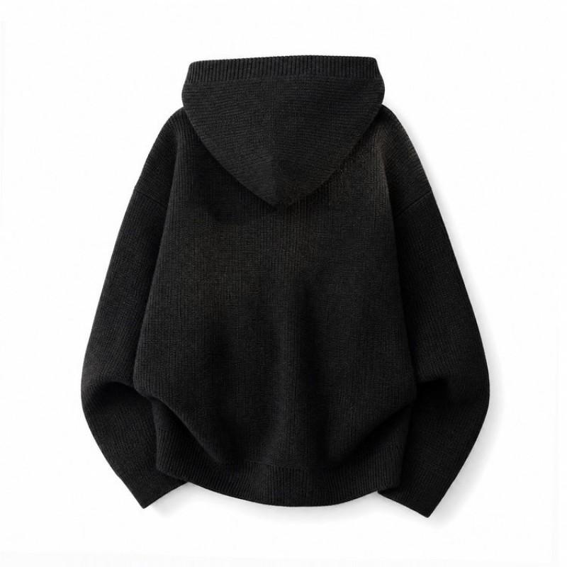 Unisex Übergroßer Kapuzenpullover 2025 Lässiger Strickpullover Mit Halbreißverschluss Grau Schwarz Locker Geschnitten Acrylmischung