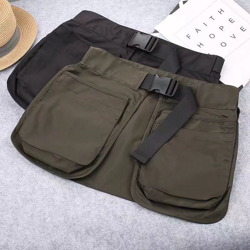 Canvas Half-length Apron Multi-functional Multi-pocket Zipper Waist Bag Versatile Gardening Work Clothes Tool Apron