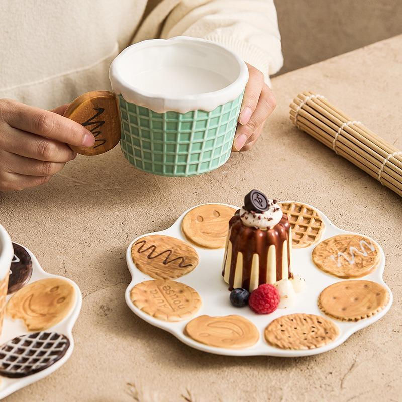 Creative Biscuit Ceramic Coffee Cup Retro High-end Refined Cereal Breakfast Cups Office Afternoon Tea Dessert Plate Tea Cup Set