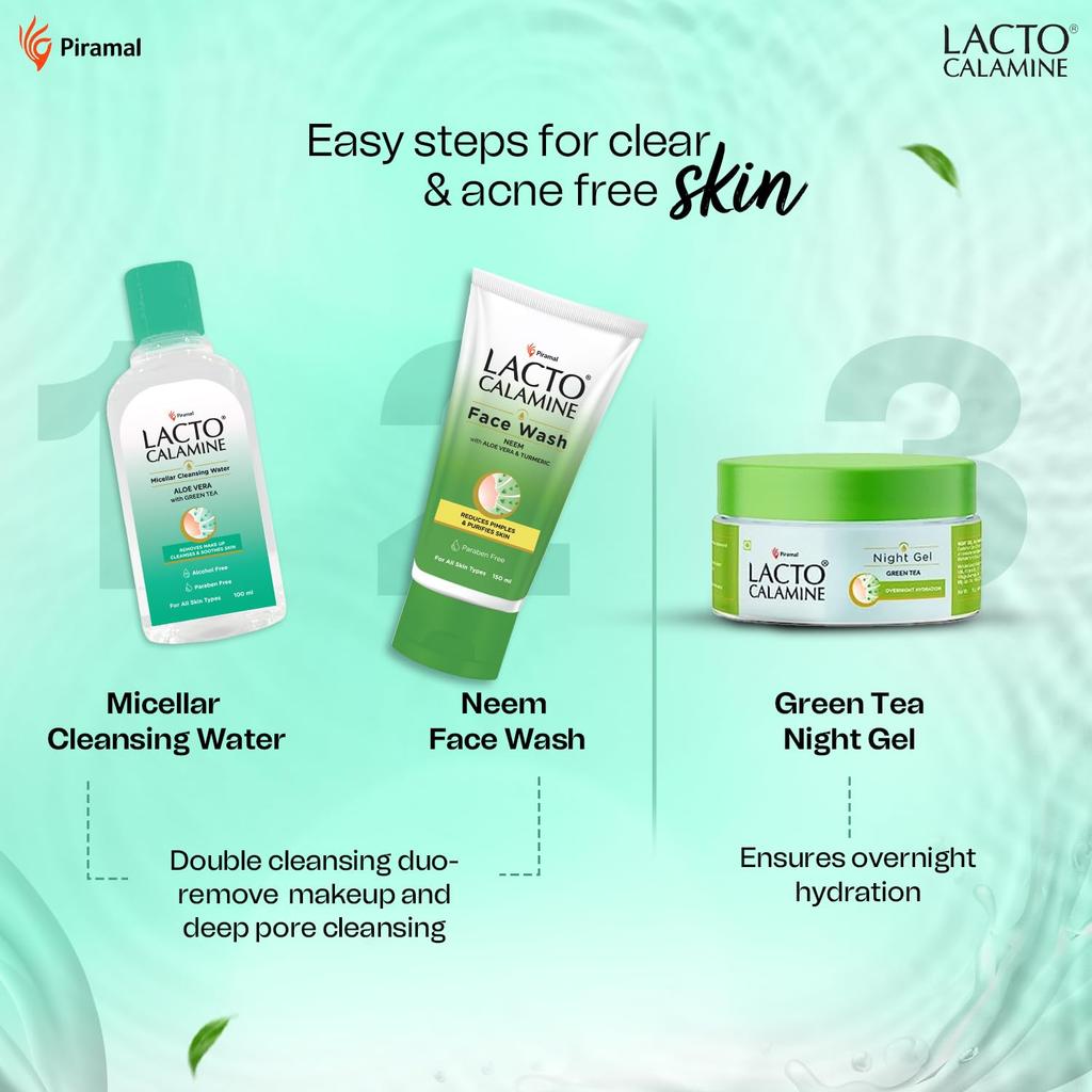 Lacto Calamine Micellar Water Make-Up Remover Liquid 100ml With Aloe Vera Green Tea Niacinamide