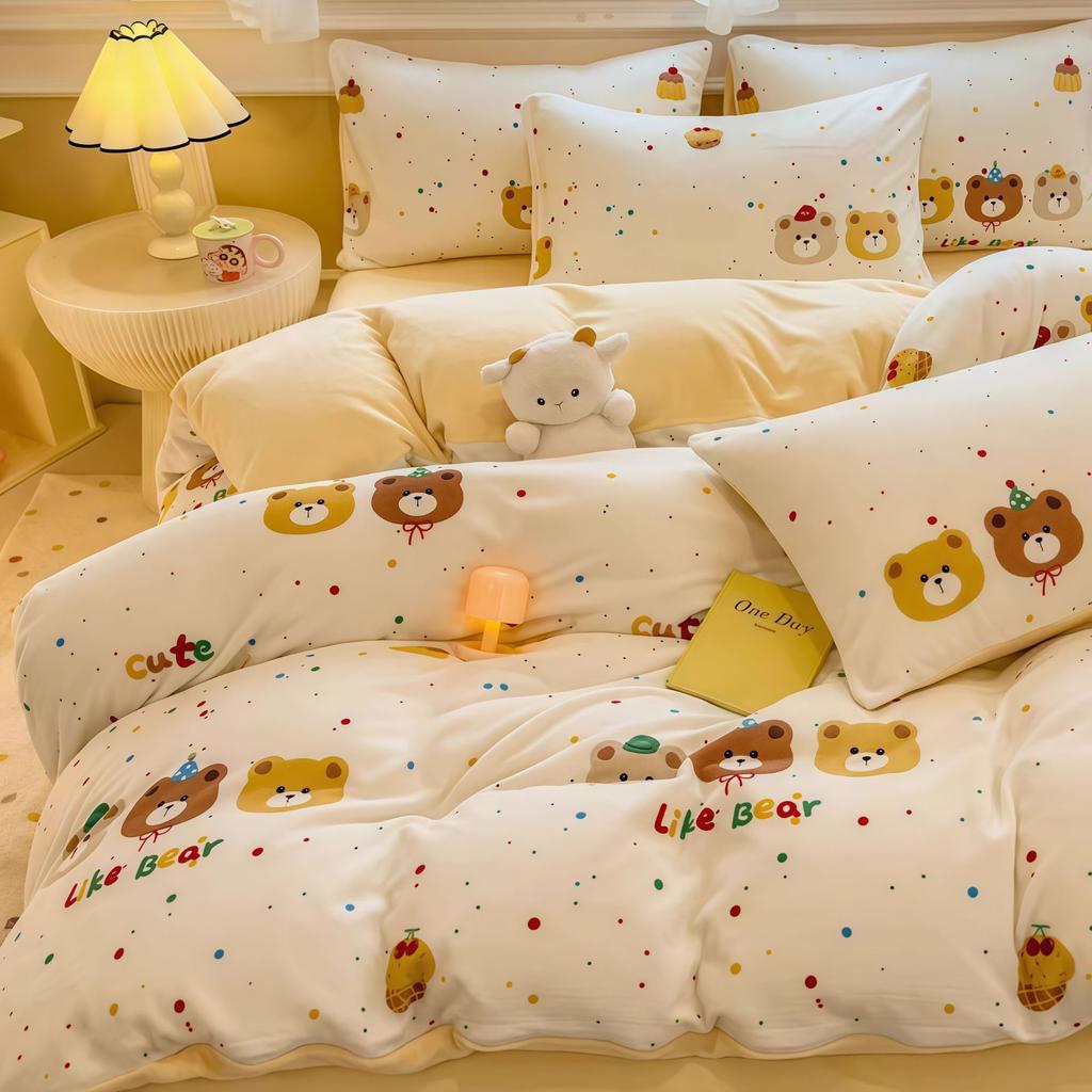 Thickened Milk Fleece Quilt Cover Single Piece Coral Fleece Quilt Cover Four-Piece Set Double-Sided Flannel Fleece