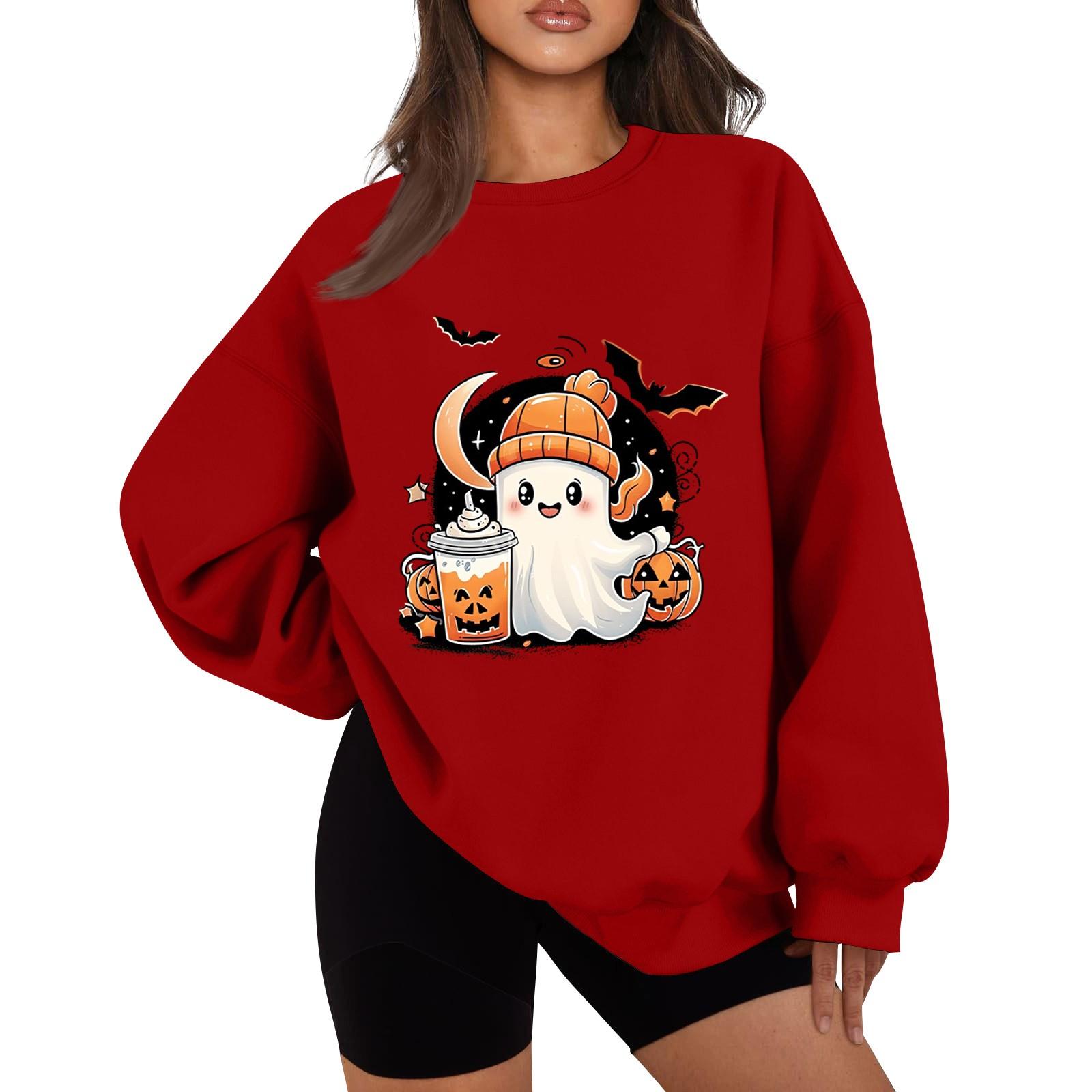 

Женская повседневная мода Хэллоуин принт длинный рукав круглый вырез толстовки пуловер топ L красный