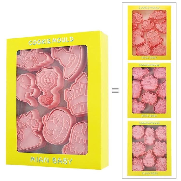 24PCS Cartoon Halloween Series Biscuit Mold PP Material Cookie Molds Push-type
