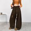 Washed Cotton Overalls Women's Autumn New High-waisted Design Lace-up Retro Drape Wide-leg Pants