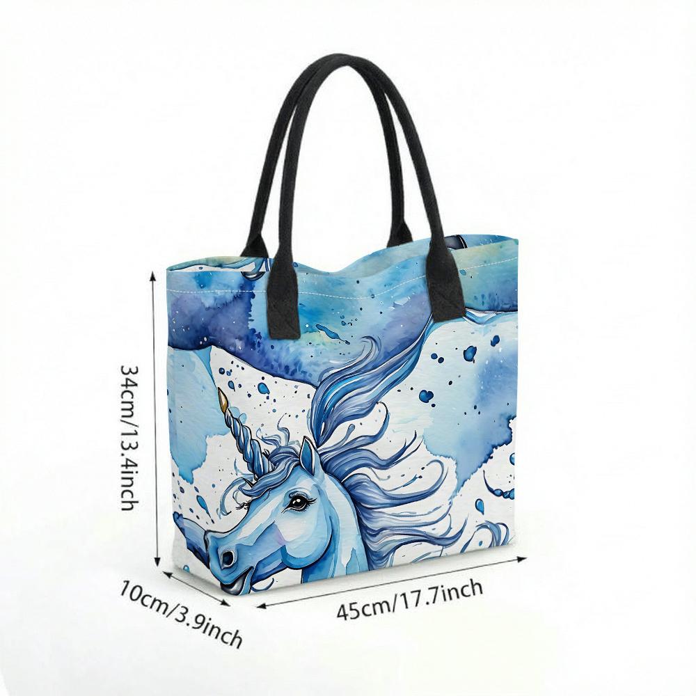 Watercolor Unicorn Stylish Canvas Tote Bag for Daily Shopping Commute Portable Durable Shoulder Bag for Girls Women