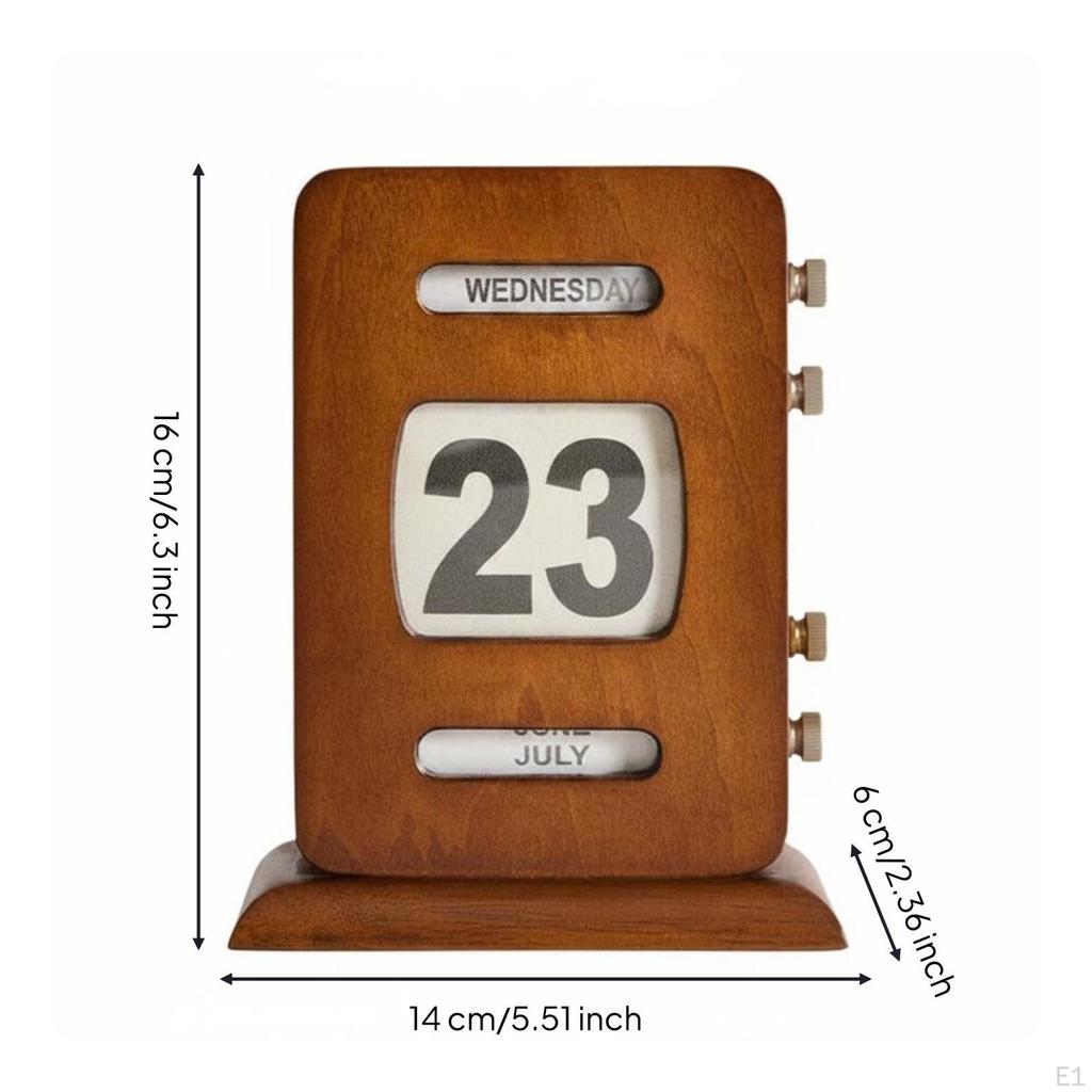 Retro Endless Calendar Adjustable Date Display Wooden Desk Reusable Home Decor for Office