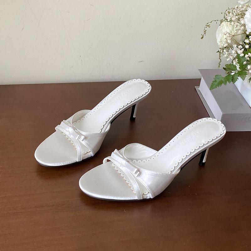 Fashion Fashion Butterfly-Knot Ladies High Heels Sandals Slides Shoes Female Slip On Footwear Round Toe Women Heeled Sandals Shoes Pumps