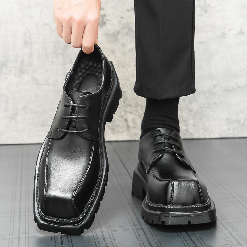 Mens Derby Shoes Casual Business Retro Thick Sole Platform Loafers PU Leather Slip-On Style