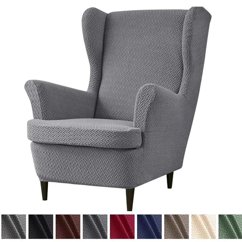 Jacquard Wing Chair Cover Stretch High Sloping Armchair Covers Nordic Elastic Single Sofa Slipcovers With Seat Cushion Covers