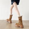 Brown retro thick-soled thick-heeled heightened medium boots children's summer 2025 new skirt versatile and thin Martin boots