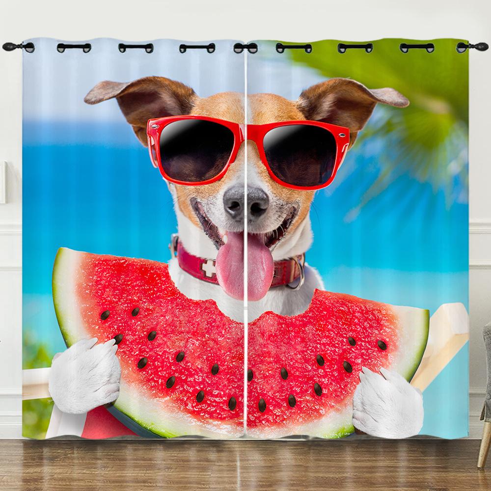 Curtains Summer Vacation Cool Cats And Dogs 3D Digital Printing Blackout Curtain Punching