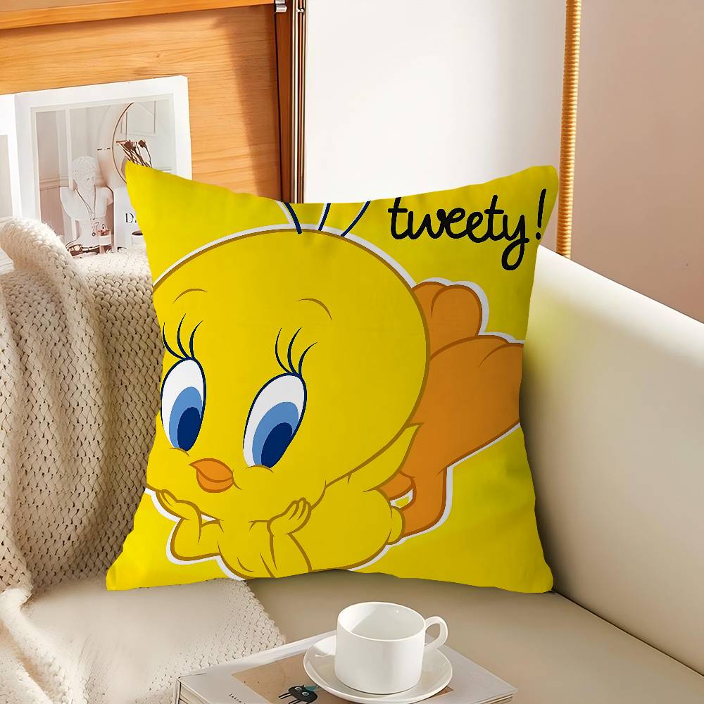 Kissenbezug mit Cartoon-Motiv „T-Tweety Bird“ – Polsterkissen, Sofakissen, Dekokissen, Heimdeko 16x16Inch white