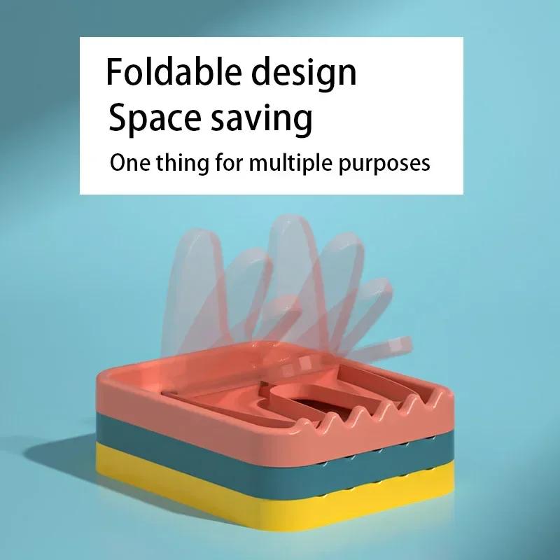 1pc Foldable Pot Lid Rack Stand Kitchen Organizer Plastic Spoon Holderfor Fork Spatula Rack Pan Cover Shelf Tableware Lid Rack