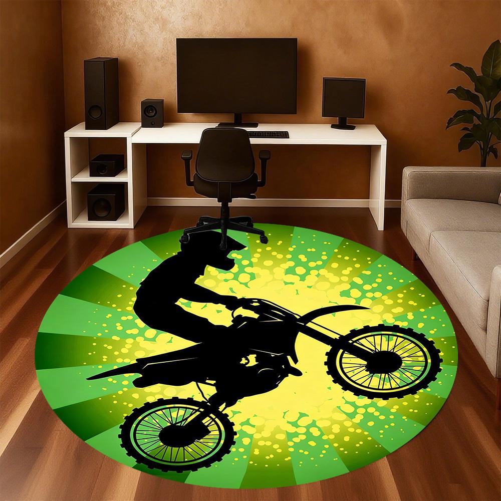1 Stück Motorrad-Stuntfahrer Runder Stuhlmatte Büro Teppich - Rutschfest, Bodenmatte für Büro, Schlafzimmer und Innendekoration p127281