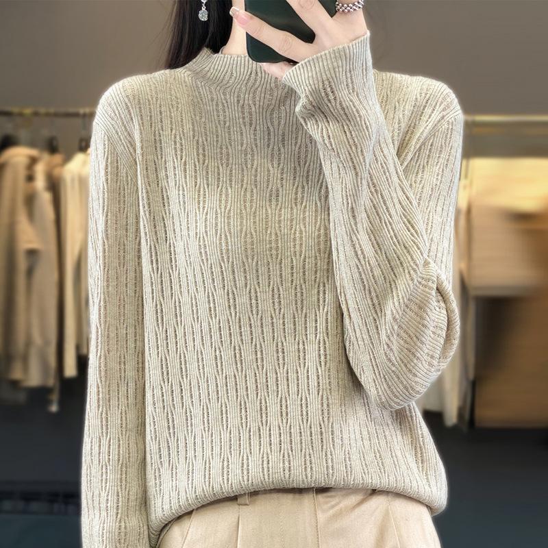 Knitted warm loose blended autumn and winter shirt short base hollow semi-turtleneck sweater fine imitation women's clothing new