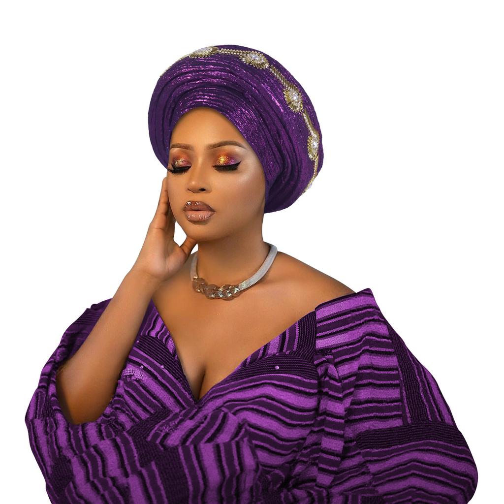 Multi Layer Turban Hat for Women Already Made Autogele Headtie African Female Head Wraps Bonnet