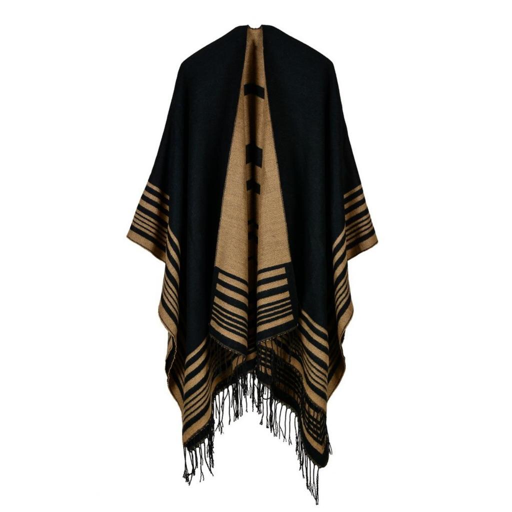Sciarpa Autunnale e Invernale, Scialle da Viaggio Versatile a Quadri da Donna, Mantello Spaccato Spesso Etnico in Imitazione Cashmere