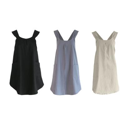 Women Cotton Linen Cross Back Apron with Pocket Simple Pattern Cotton Apron Comfortable Cotton Apron for Women Girl