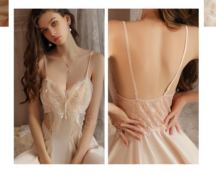 Stunning Plus Size Backless Push-Up Nightgown Set with Mesh Details