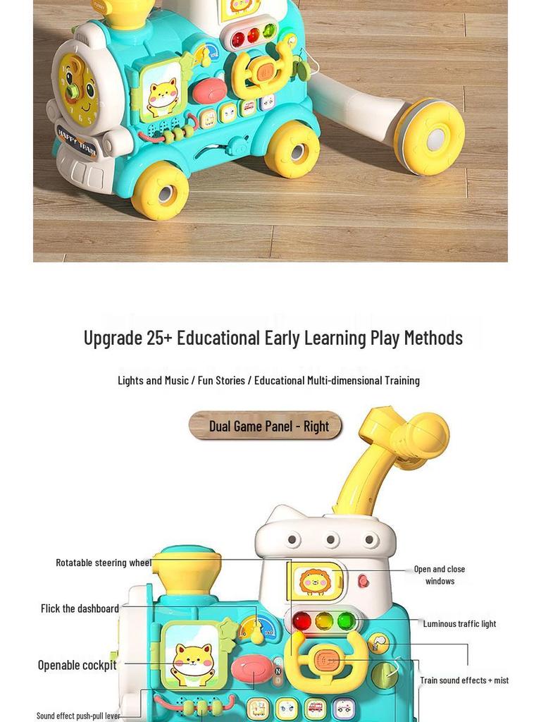 Baby Walker Stroller: Multi-functional Ride-On Steam Train Educational Toy