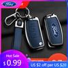 Bilklistermärke Het För Ford Zinklegering Läder Bil 3 Knappar Fällbar Nyckel Fodral Skydd Smart Fjärrkontroll Skal För Ford Fiesta Focus MK2 Monde