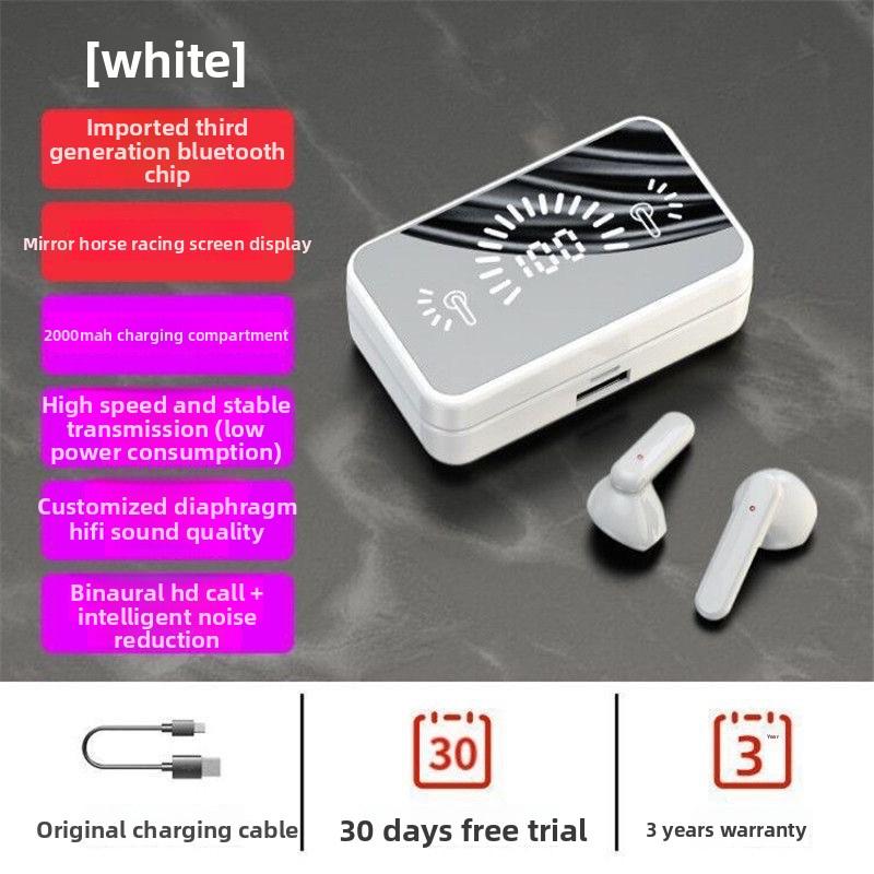 QUEED S20 Bluetooth Headphones with Mirror Surface, Digital Display, TWS Touch Semi-in-ear Wireless Headphones