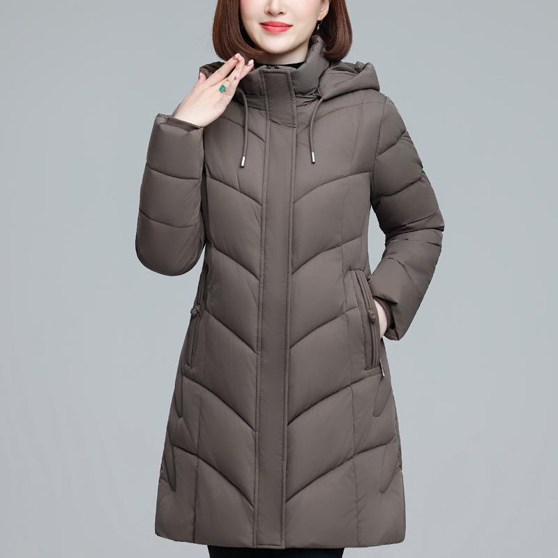 

Зимнее пальто женское длинное парки больших размеров элегантная куртка для леди среднего возраста с капюшоном повседневная толстая теплая верхняя одежда 5XL коричневый